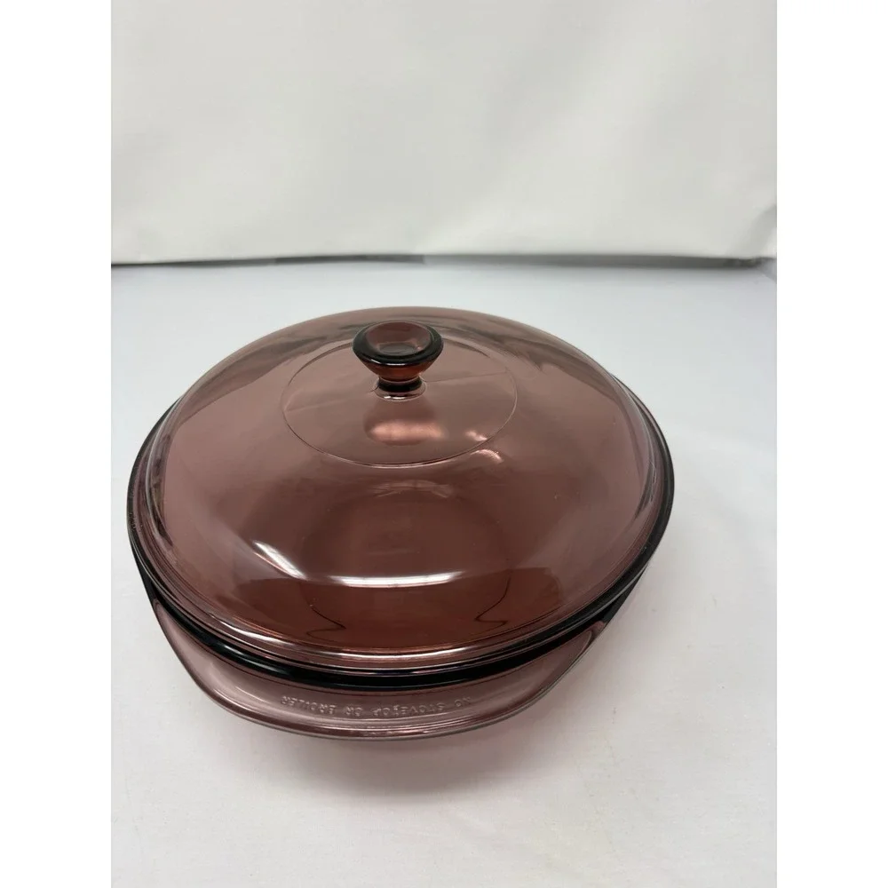 Vintage Cranberry Pyrex 024 2L Bowl with Handles and Lid Casserole Dish